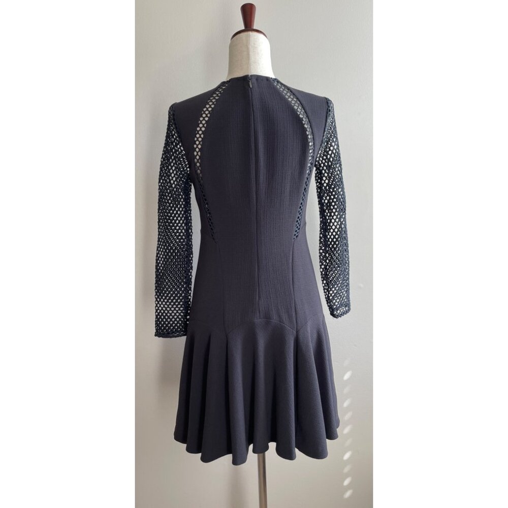 Rebecca Taylor Fit and Flare Dress Womens 2 Gray with Mesh Detail Fishnet. - Picture 3 of 11